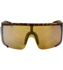 Oversized Unisex Oversized Super Shield Mirrored Lens Sunglasses Retro Flat Top Matte Black Frame - Brown - C418Q372XLQ $24.30