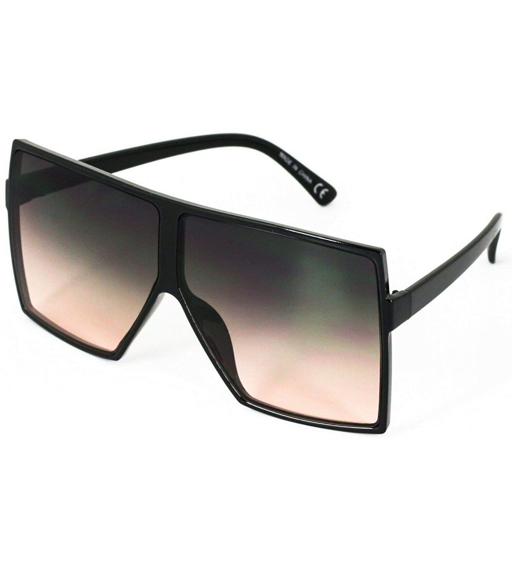 Rimless Oversized Exaggerated Flat Top Huge SHIELD Square Sunglasses Colorful Lenses Fashion Sunglasses - Black Brown - CT18E...