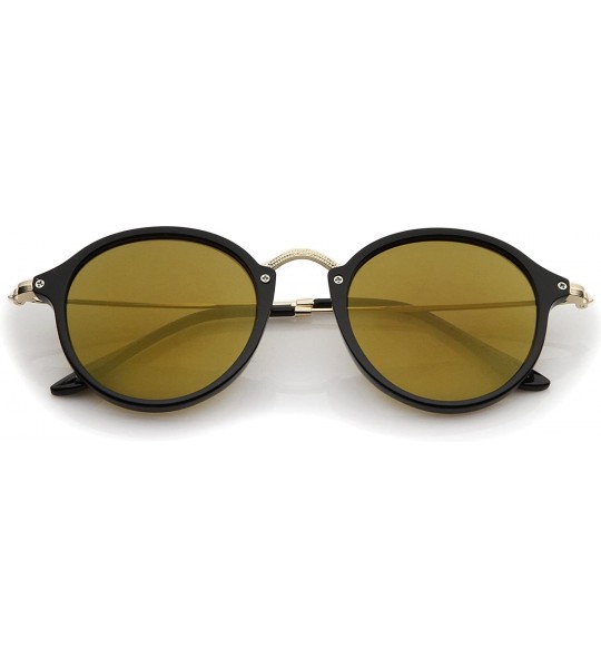 Round Iconic Classic Thin Metal Temple Colored Mirror Lens Round Sunglasses 49mm - Black-gold / Gold Mirror - C712MYV95NM $20.47