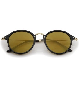 Round Iconic Classic Thin Metal Temple Colored Mirror Lens Round Sunglasses 49mm - Black-gold / Gold Mirror - C712MYV95NM $20.47