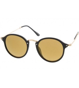 Round Iconic Classic Thin Metal Temple Colored Mirror Lens Round Sunglasses 49mm - Black-gold / Gold Mirror - C712MYV95NM $20.47