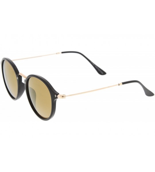 Round Iconic Classic Thin Metal Temple Colored Mirror Lens Round Sunglasses 49mm - Black-gold / Gold Mirror - C712MYV95NM $20.47