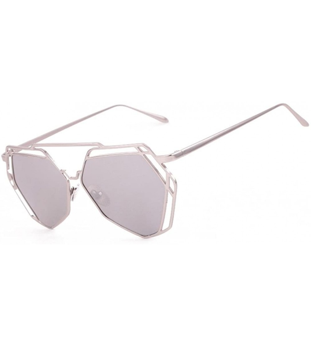 Cat Eye Cat Eye Glasses Twin-Beams Geometry Design Women Metal Frame Mirror Sunglasses - Silver - CO18CMMQZE8 $19.00