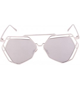 Cat Eye Cat Eye Glasses Twin-Beams Geometry Design Women Metal Frame Mirror Sunglasses - Silver - CO18CMMQZE8 $19.00