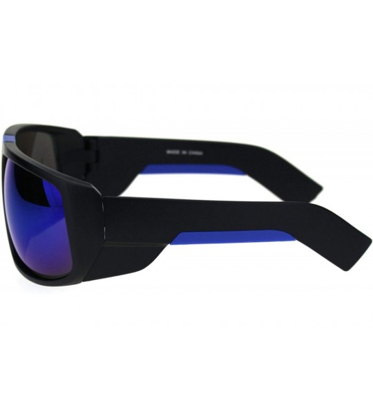 Oversized Matte Plastic Oversize Flat Top Racer Sport Mens Sunglasses - Black Blue Blue Mirror - CP18R7MQGSQ $18.94