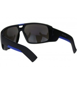 Oversized Matte Plastic Oversize Flat Top Racer Sport Mens Sunglasses - Black Blue Blue Mirror - CP18R7MQGSQ $18.94