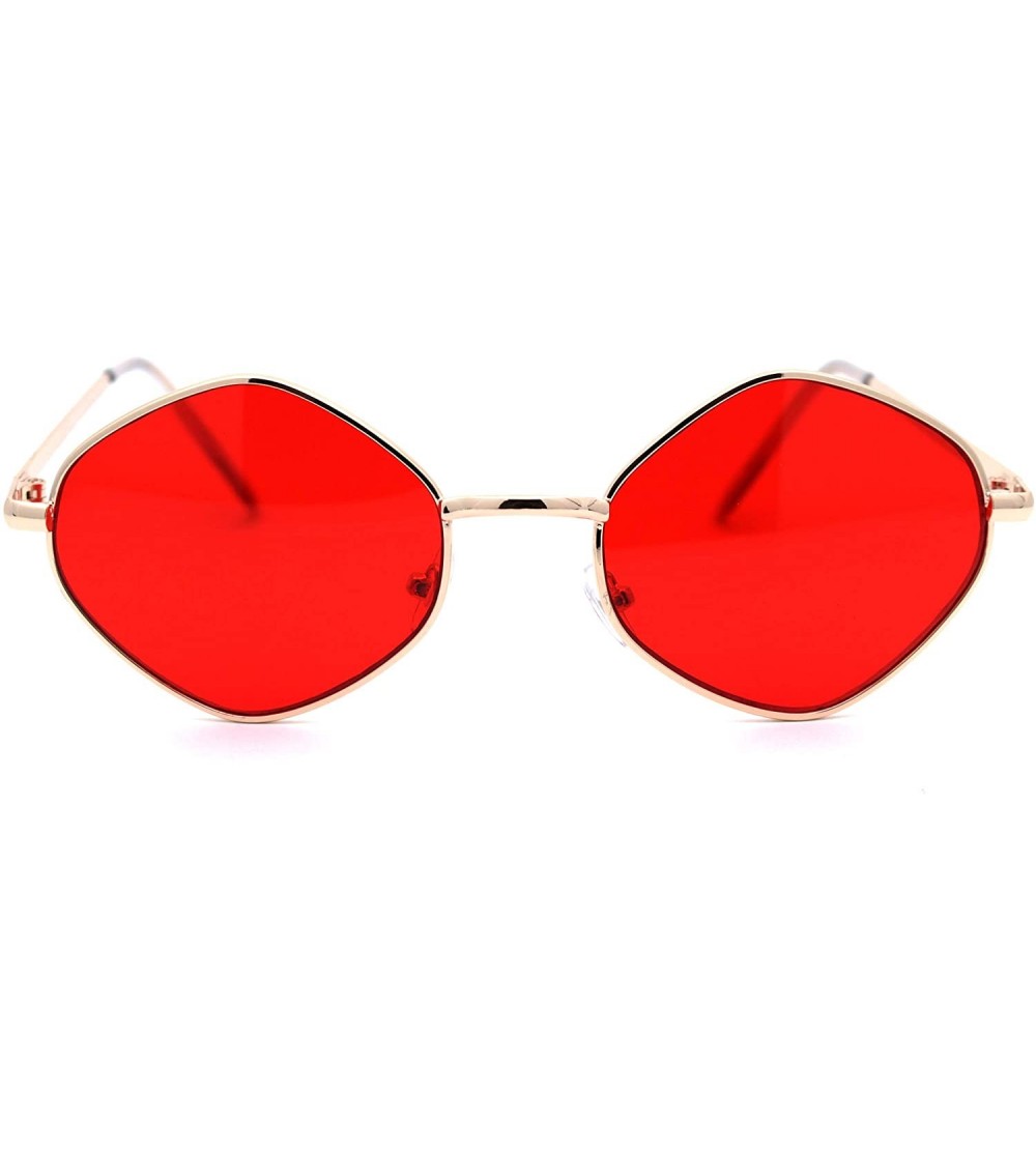 Rectangular Retro Vintage Diamond Shape Metal Rim Hippie Sunglasses - Gold Red - CR18Y6O35TM $19.89
