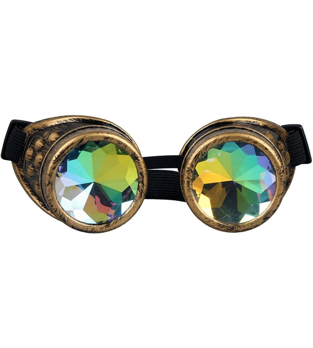 Aviator Kaleidoscope Steampunk Rave Glasses Goggles with Rainbow Crystal Glass Lens - Brass - C812N13W700 $23.90