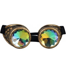 Aviator Kaleidoscope Steampunk Rave Glasses Goggles with Rainbow Crystal Glass Lens - Brass - C812N13W700 $23.90