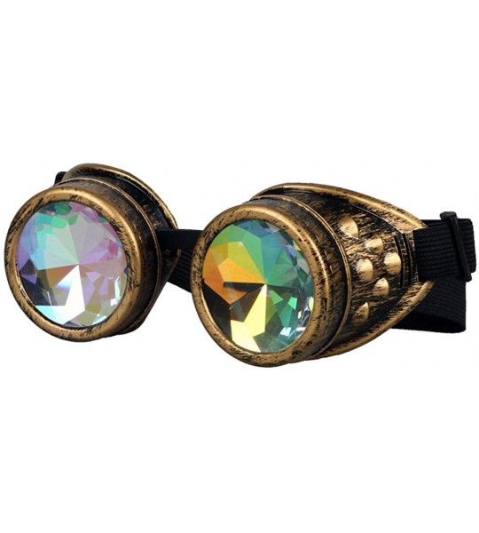 Aviator Kaleidoscope Steampunk Rave Glasses Goggles with Rainbow Crystal Glass Lens - Brass - C812N13W700 $23.90