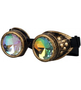 Aviator Kaleidoscope Steampunk Rave Glasses Goggles with Rainbow Crystal Glass Lens - Brass - C812N13W700 $23.90