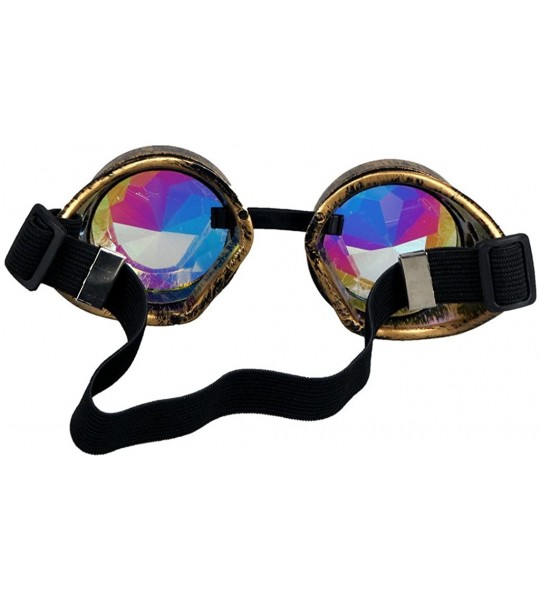 Aviator Kaleidoscope Steampunk Rave Glasses Goggles with Rainbow Crystal Glass Lens - Brass - C812N13W700 $23.90