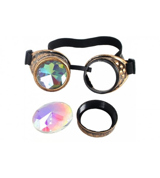 Aviator Kaleidoscope Steampunk Rave Glasses Goggles with Rainbow Crystal Glass Lens - Brass - C812N13W700 $23.90