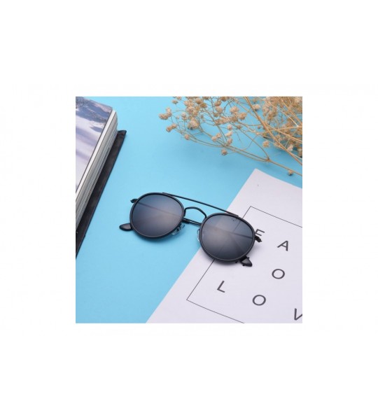 Oversized Retro Round Sunglasses Metal Frame Glass Circle Lens Men Women 3647 Vintage Style - Black / Black Glass Lens - CG18...