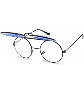 Oval Round Colored Flip-Up Django Inspired Clear lens Sunglasses - Black Frame - Blue Lens - CA18D8NNIKL $24.16