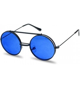 Oval Round Colored Flip-Up Django Inspired Clear lens Sunglasses - Black Frame - Blue Lens - CA18D8NNIKL $24.16