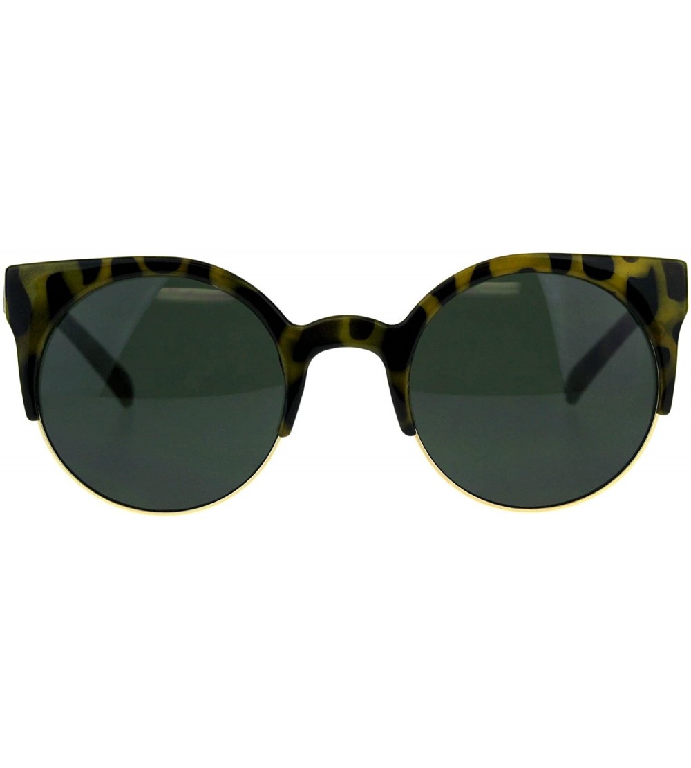 Cat Eye Womens Round Circle Lens Half Rim Cat Eye Retro Sunglasses - Yellow Tortoise Green - C518CMN2SO3 $23.78