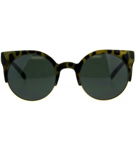 Cat Eye Womens Round Circle Lens Half Rim Cat Eye Retro Sunglasses - Yellow Tortoise Green - C518CMN2SO3 $23.78