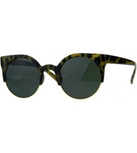 Cat Eye Womens Round Circle Lens Half Rim Cat Eye Retro Sunglasses - Yellow Tortoise Green - C518CMN2SO3 $23.78