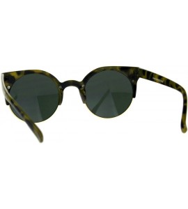 Cat Eye Womens Round Circle Lens Half Rim Cat Eye Retro Sunglasses - Yellow Tortoise Green - C518CMN2SO3 $23.78