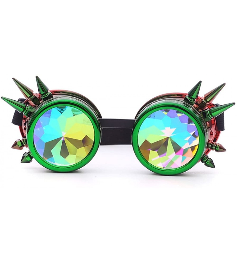 Round Kaleidoscope Steampunk Rave Glasses Crystal Prism Sunglasses Goggles - Green Red - CV18SS36REY $25.89