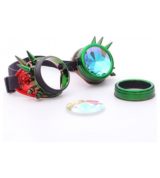 Round Kaleidoscope Steampunk Rave Glasses Crystal Prism Sunglasses Goggles - Green Red - CV18SS36REY $25.89