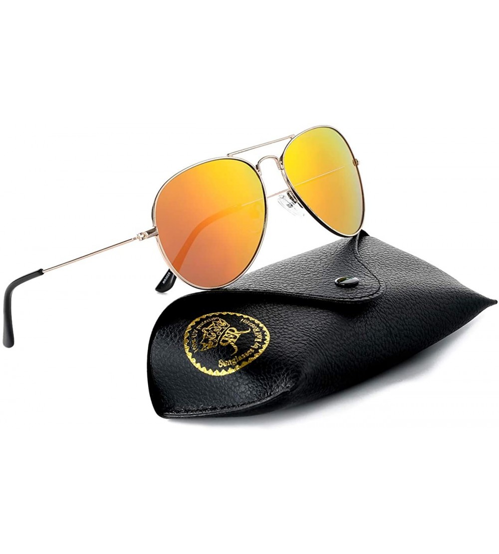 Aviator Classic Aviator Sunglasses for Women Polarized Mens Shades UV Protection with Case - Gold Frame/Gold Lens - CF18U8KC9...