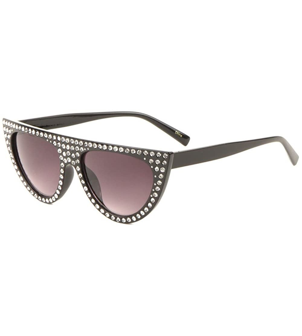 Cat Eye Frontal Diamond Shape Rhinestone Flat Top Cat Eye Sunglasses - Smoke Black - CV198DC5NQN $27.06