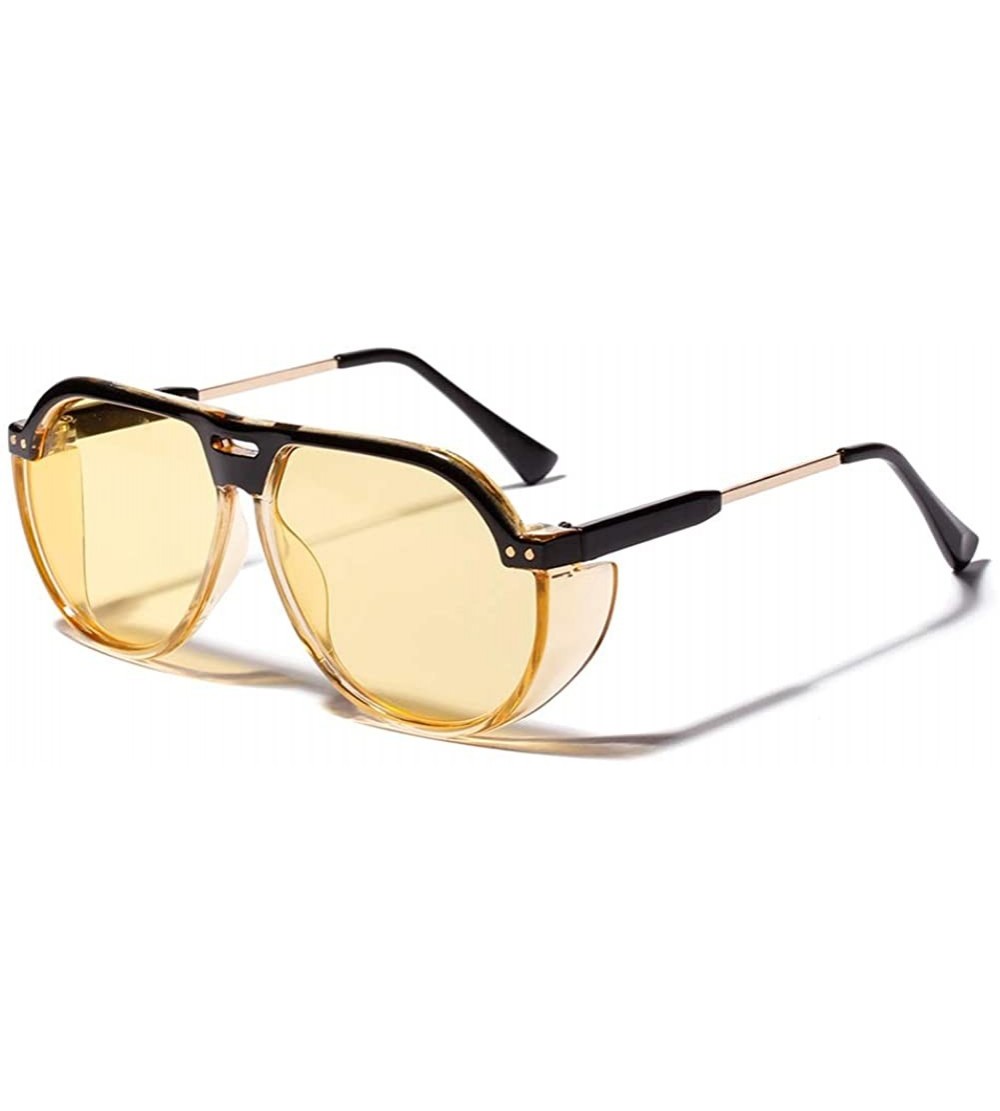 Shield Women Oversized Sunglasses Colored Retro Sun Glasses For Men Big Frame UV400 - Clear Yellow - CV18KOR83Z3 $18.51