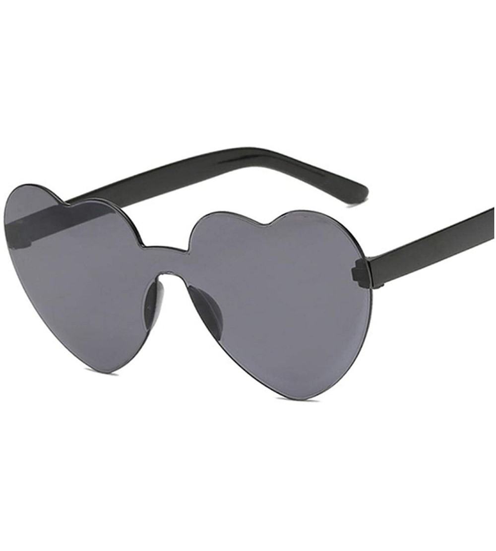 Rimless Love Heart Sunglasses Women New Fashion Cute Sexy Retro Cat Eye Vintage Cheap Sun Glasses Red Female - Black - CL198Z...