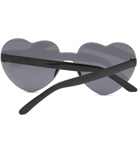 Rimless Love Heart Sunglasses Women New Fashion Cute Sexy Retro Cat Eye Vintage Cheap Sun Glasses Red Female - Black - CL198Z...