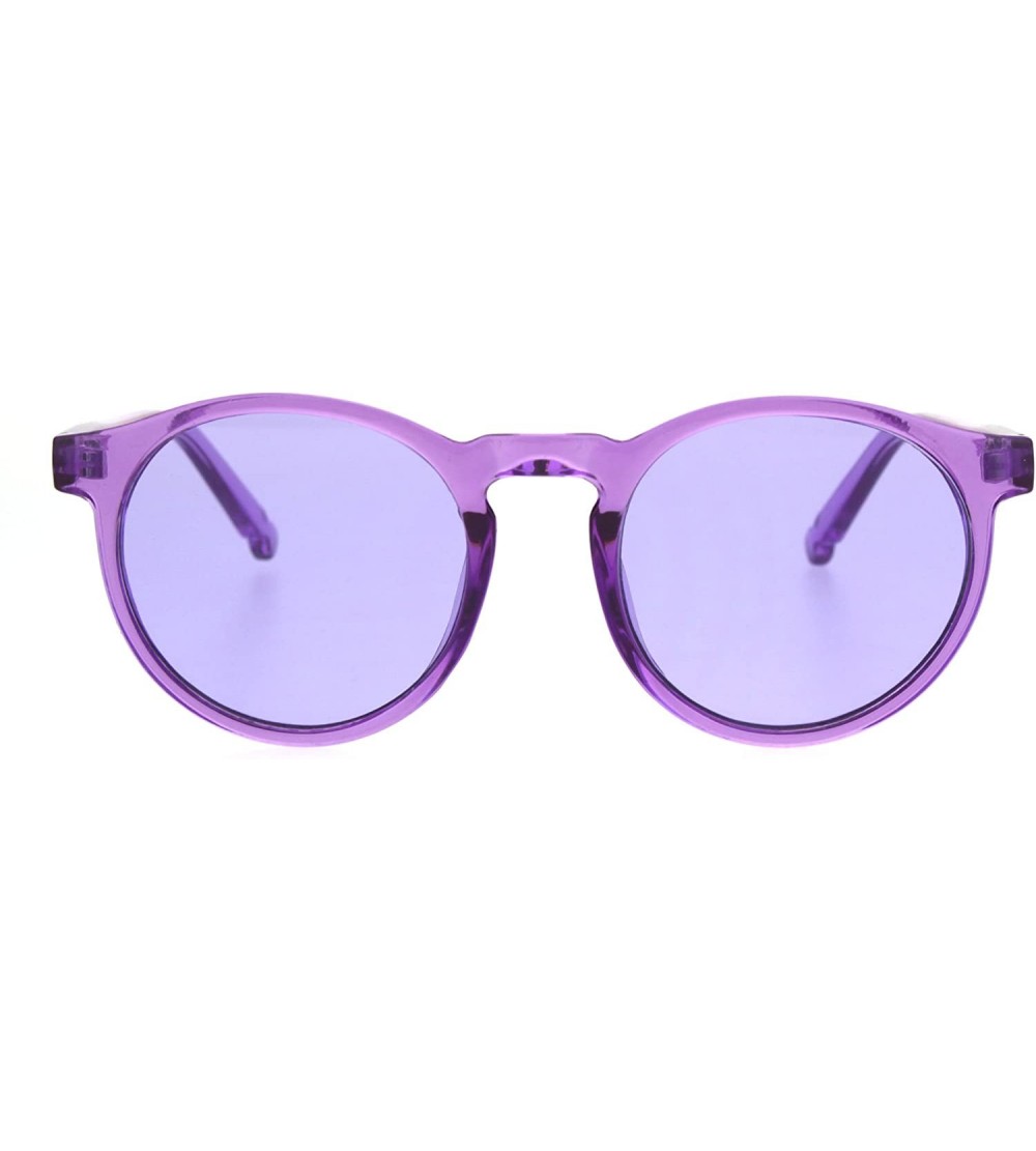 Round Hippie Pop Color Horned Keyhole Plastic Retro Sunglasses - Purple - CP185OW98UW $18.62