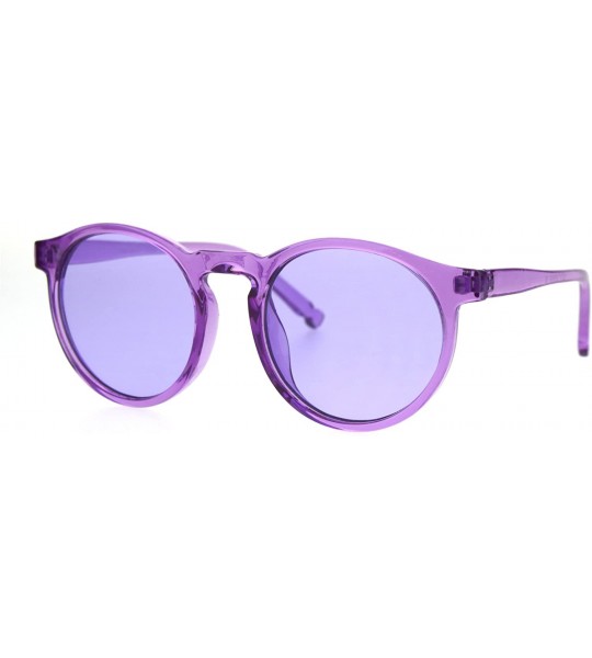 Round Hippie Pop Color Horned Keyhole Plastic Retro Sunglasses - Purple - CP185OW98UW $18.62