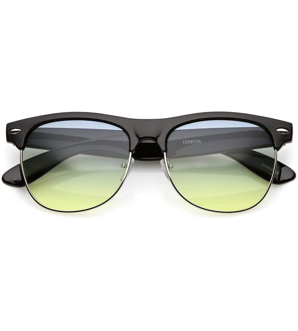 Wayfarer Horn Rimmed Colored Gradient Square Lens Half Frame Sunglasses 55mm - Black Silver / Blue Yellow - CE184RAKE3G $19.00