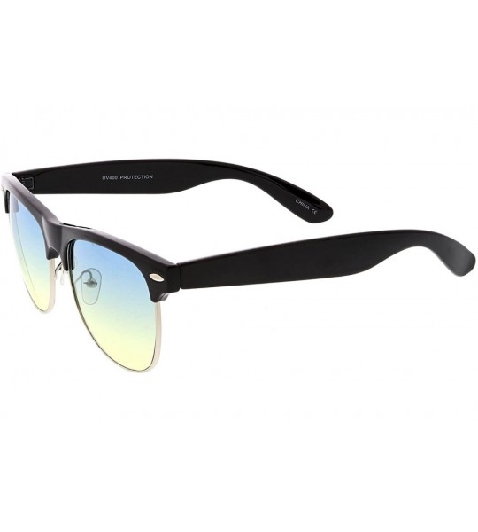 Wayfarer Horn Rimmed Colored Gradient Square Lens Half Frame Sunglasses 55mm - Black Silver / Blue Yellow - CE184RAKE3G $19.00