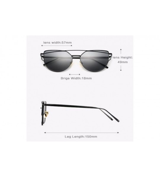 Cat Eye Cat Eye Mirrored UV400 Sunglasses with Twin-Beams Classic Metal Frame Flat Lens for Women - CB1804EDNOI $17.14