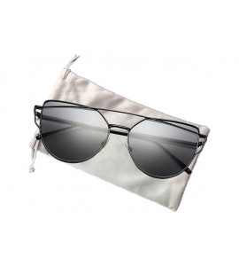 Cat Eye Cat Eye Mirrored UV400 Sunglasses with Twin-Beams Classic Metal Frame Flat Lens for Women - CB1804EDNOI $17.14