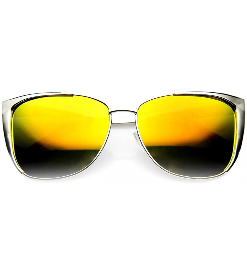 Cat Eye Modern Thin Metal Frame Color Flash Mirrored Lens Cat Eye Sunglasses - Silver / Fire Mirror - CL11A15VUNV $22.85