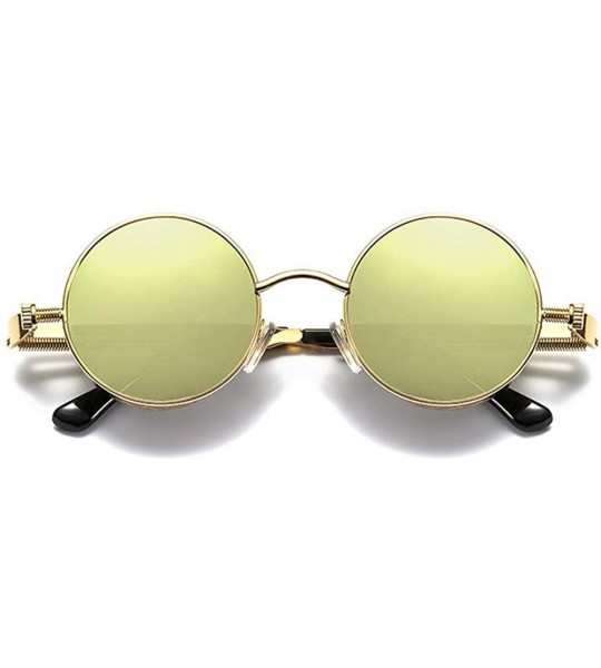 Round Steam Punk Fashion Trendy Wild Sunglasses Round Metal Frame Spring Legs UV Protection - Gold Frame+ Gold Lens - CK18HIC...