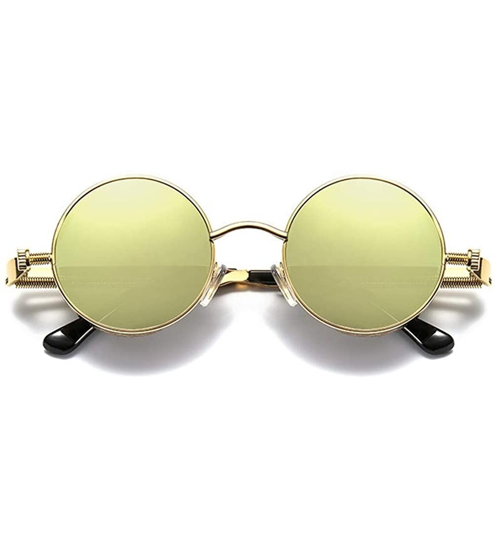 Round Steam Punk Fashion Trendy Wild Sunglasses Round Metal Frame Spring Legs UV Protection - Gold Frame+ Gold Lens - CK18HIC...