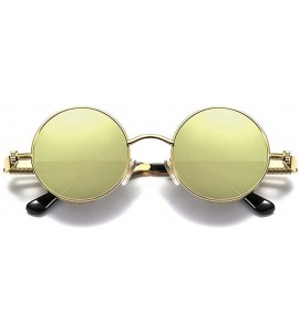 Round Steam Punk Fashion Trendy Wild Sunglasses Round Metal Frame Spring Legs UV Protection - Gold Frame+ Gold Lens - CK18HIC...