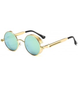 Round Steam Punk Fashion Trendy Wild Sunglasses Round Metal Frame Spring Legs UV Protection - Gold Frame+ Gold Lens - CK18HIC...