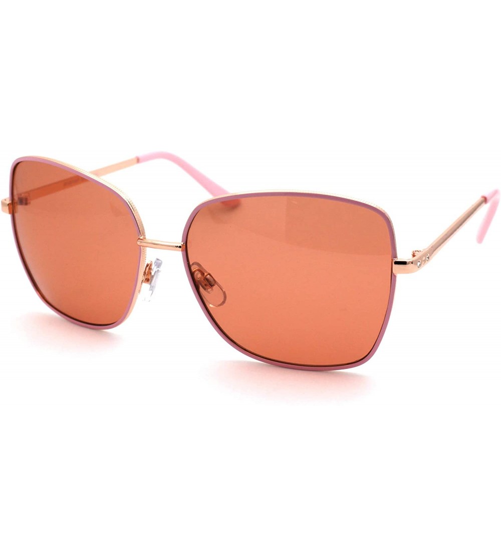 Butterfly Womens Rectangular Metal Rim Butterfly Chic Sunglasses - Gold Pink Coral - CD18W9468HC $23.91