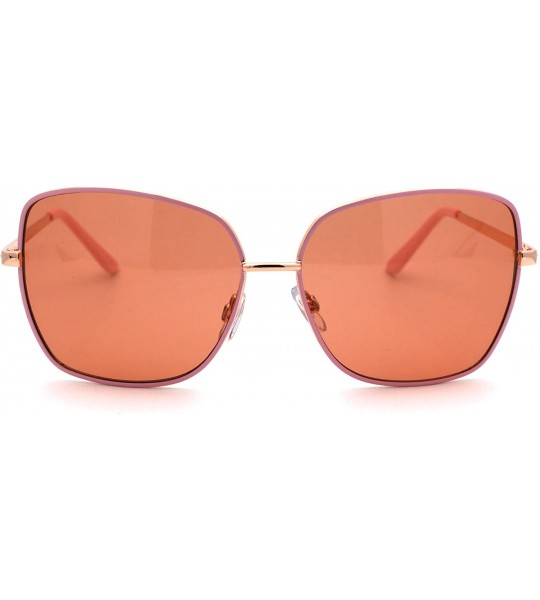 Butterfly Womens Rectangular Metal Rim Butterfly Chic Sunglasses - Gold Pink Coral - CD18W9468HC $23.91