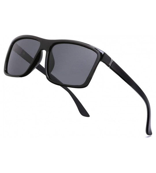 Square Men's Sports Polarized Sunglasses Square Frame Glasses - Grey Lens/Bright Black - CQ1860ZRW0R $20.82