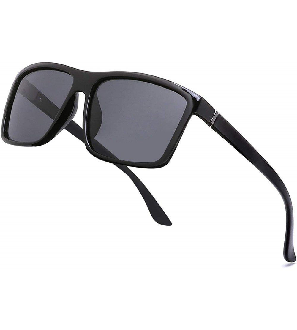 Square Men's Sports Polarized Sunglasses Square Frame Glasses - Grey Lens/Bright Black - CQ1860ZRW0R $20.82