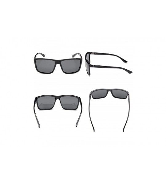 Square Men's Sports Polarized Sunglasses Square Frame Glasses - Grey Lens/Bright Black - CQ1860ZRW0R $20.82