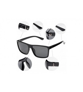 Square Men's Sports Polarized Sunglasses Square Frame Glasses - Grey Lens/Bright Black - CQ1860ZRW0R $20.82