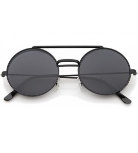 Round Mid Size Flip-Up Neutral-Colored Lens Round Django Sunglasses 49mm - Black / Smoke - CB12MALEZ5G $21.66