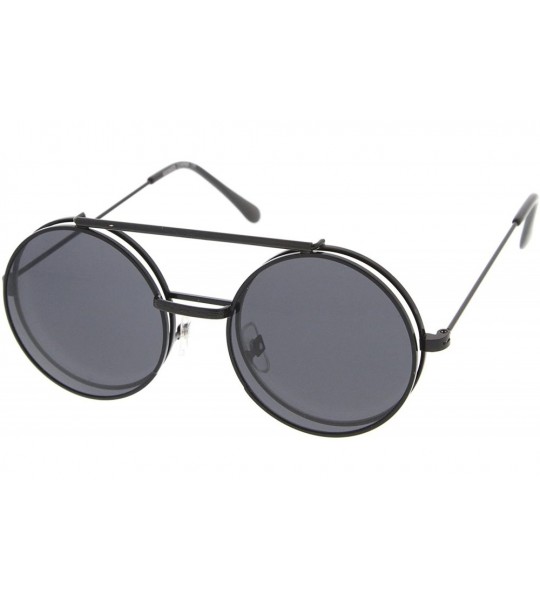 Round Mid Size Flip-Up Neutral-Colored Lens Round Django Sunglasses 49mm - Black / Smoke - CB12MALEZ5G $21.66